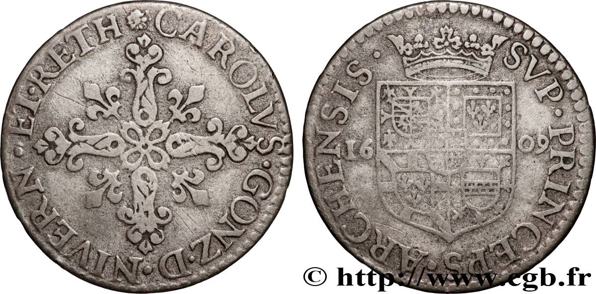 ARDENNES - PRINCIPAUTY OF ARCHES-CHARLEVILLE - CHARLES I OF GONZAGUE Pièce de six blancs MBC