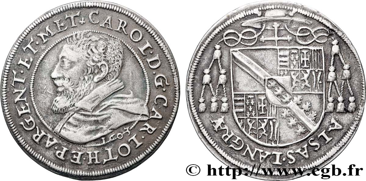 ALSACE - ÉVÊCHÉ DE STRASBOURG ET DE METZ - CHARLES II DE LORRAINE-VAUDÉMONT Teston ou quart de thaler TTB+/SUP