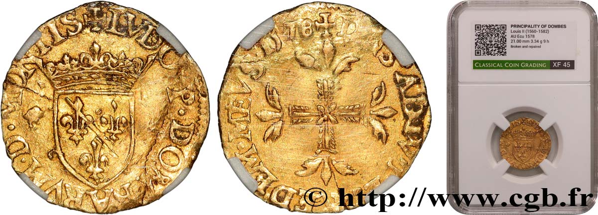 DOMBES - PRINCIPAUTÉ DE DOMBES - LOUIS II DE MONTPENSIER Écu d’or (demi-pistole) TTB45