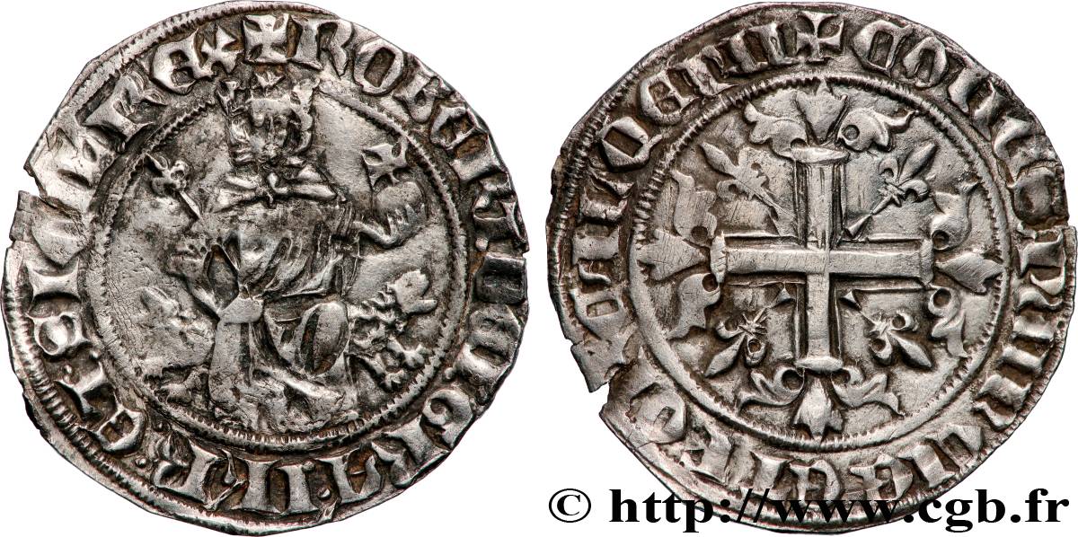 PROVENCE - COUNTY OF PROVENCE - ROBERT OF ANJOU Carlin d argent, gillat ou robert XF