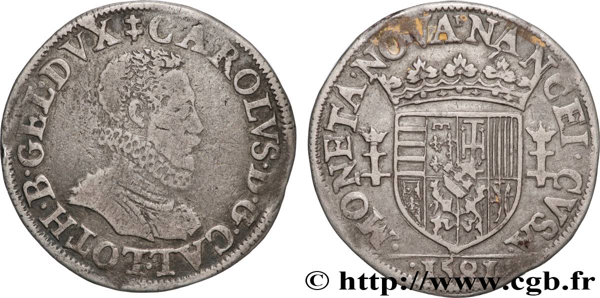 DUCHY OF LORRAINE - CHARLES III THE GREAT DUKE Teston, buste vieilli, col plat VF/VF