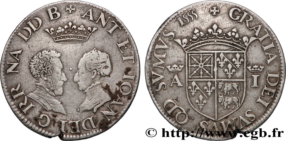 NAVARRE-BÉARN - ANTOINE DE BOURBON ET JEANNE D ALBRET Teston TB+/TTB
