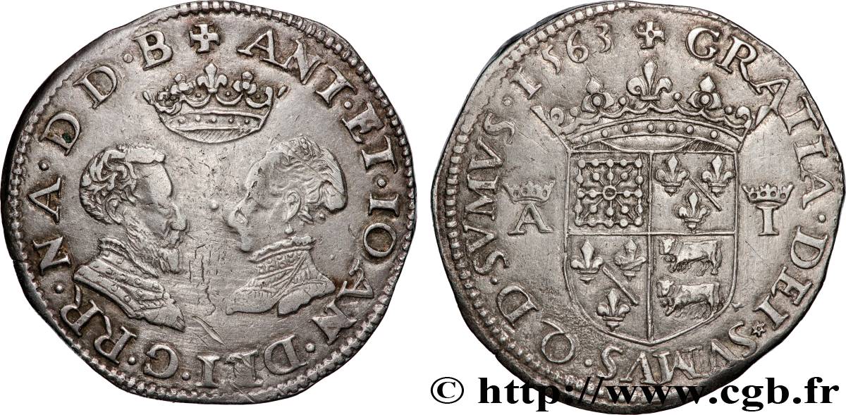 NAVARRE-BÉARN - ANTOINE DE BOURBON ET JEANNE D ALBRET Teston TTB+/SUP