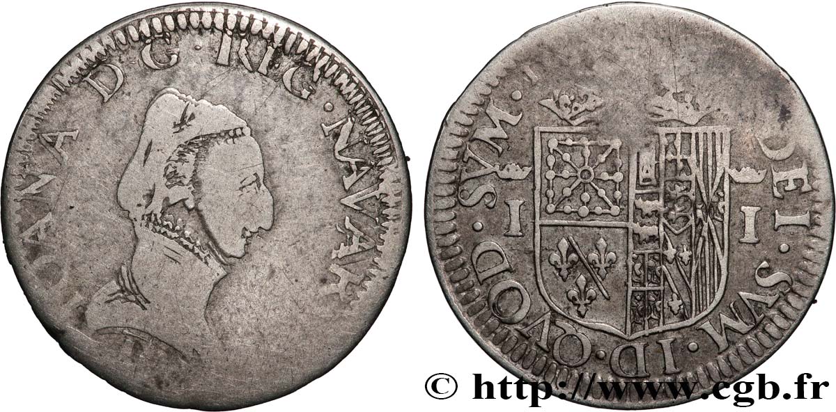 NAVARRE-BÉARN - JEANNE D ALBRET Demi-teston B/TB