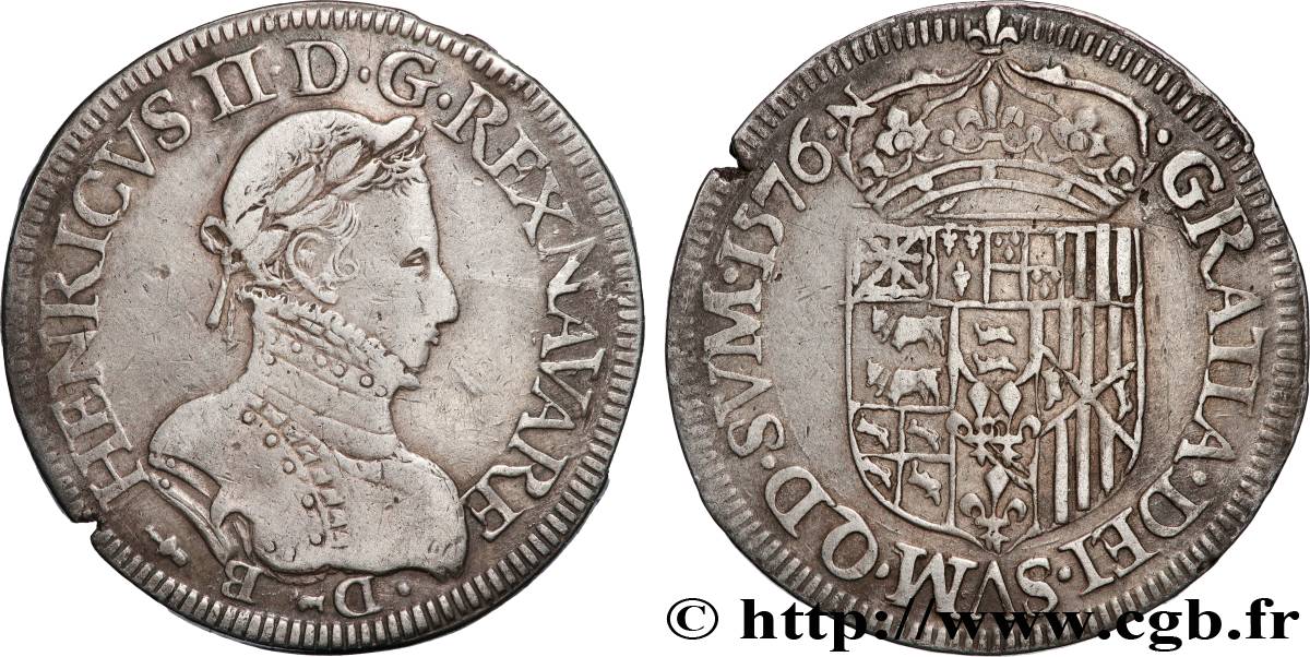 NAVARRE-BÉARN - HENRI III DE NAVARRE, II DE BÉARN Teston TTB