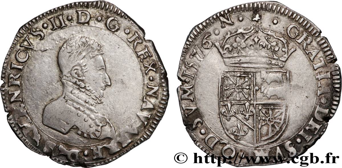 NAVARRE-BÉARN - HENRI III DE NAVARRE, II DE BÉARN Demi-teston TTB+/TTB