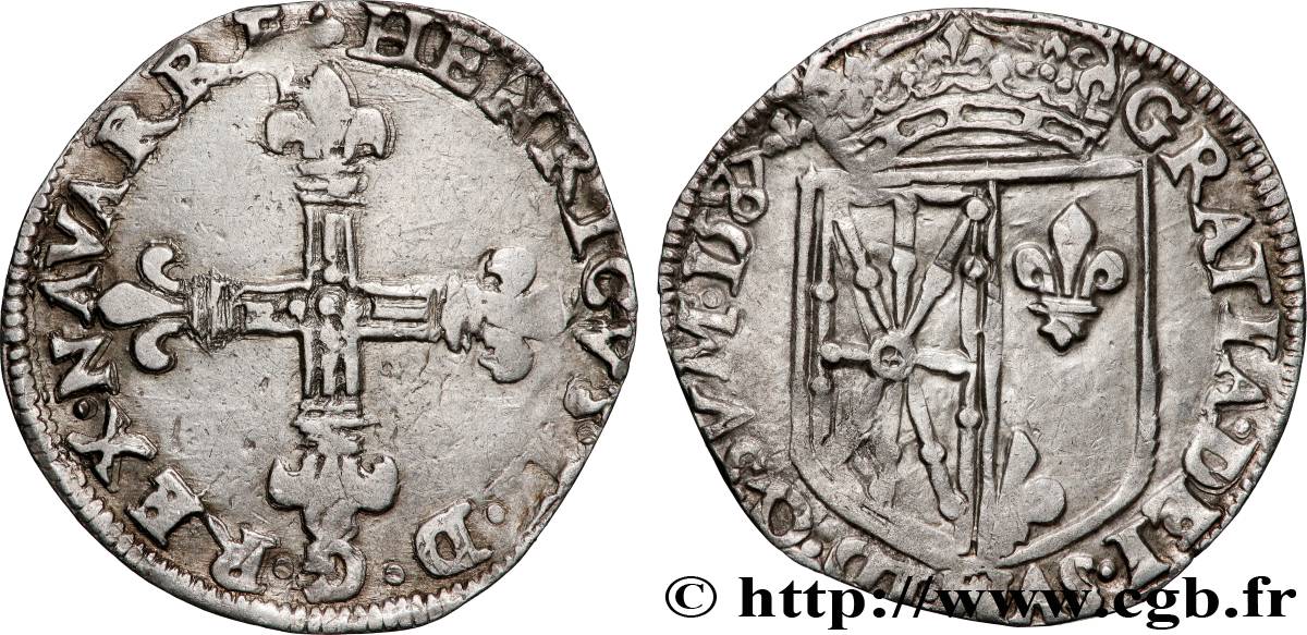 NAVARRE-BÉARN - HENRI III DE NAVARRE, II DE BÉARN Quart d écu de Navarre TTB+