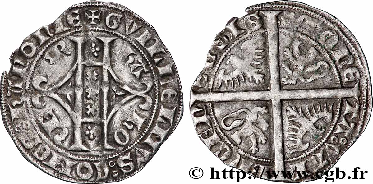 HAINAUT - COMTÉ DE HAINAUT - GUILLAUME III DE BAVIÈRE Plaque au lion ou double gros ou gros vaillant TTB+