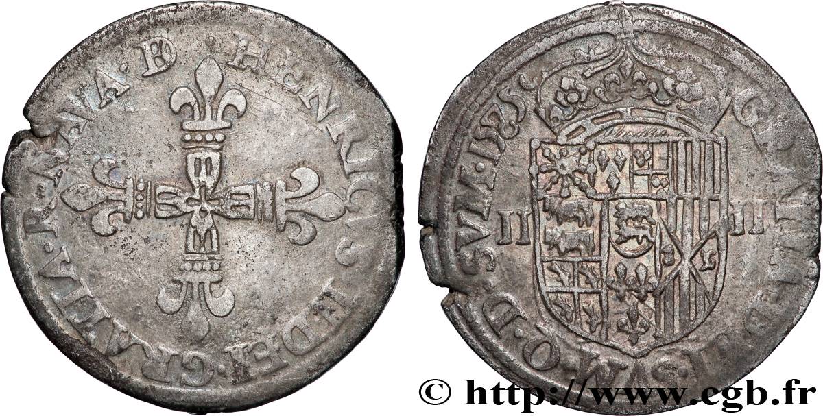 NAVARRE-BÉARN - HENRI III DE NAVARRE, II DE BÉARN Quart d&nbsp;écu TB/TTB