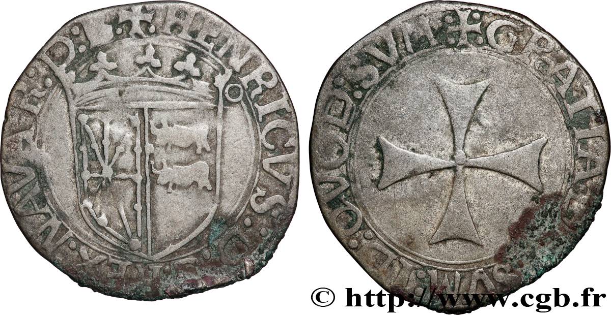 NAVARRE - ROYAUME DE NAVARRE - HENRI D&nbsp;ALBRET Douzain à la croisette TB+/TB