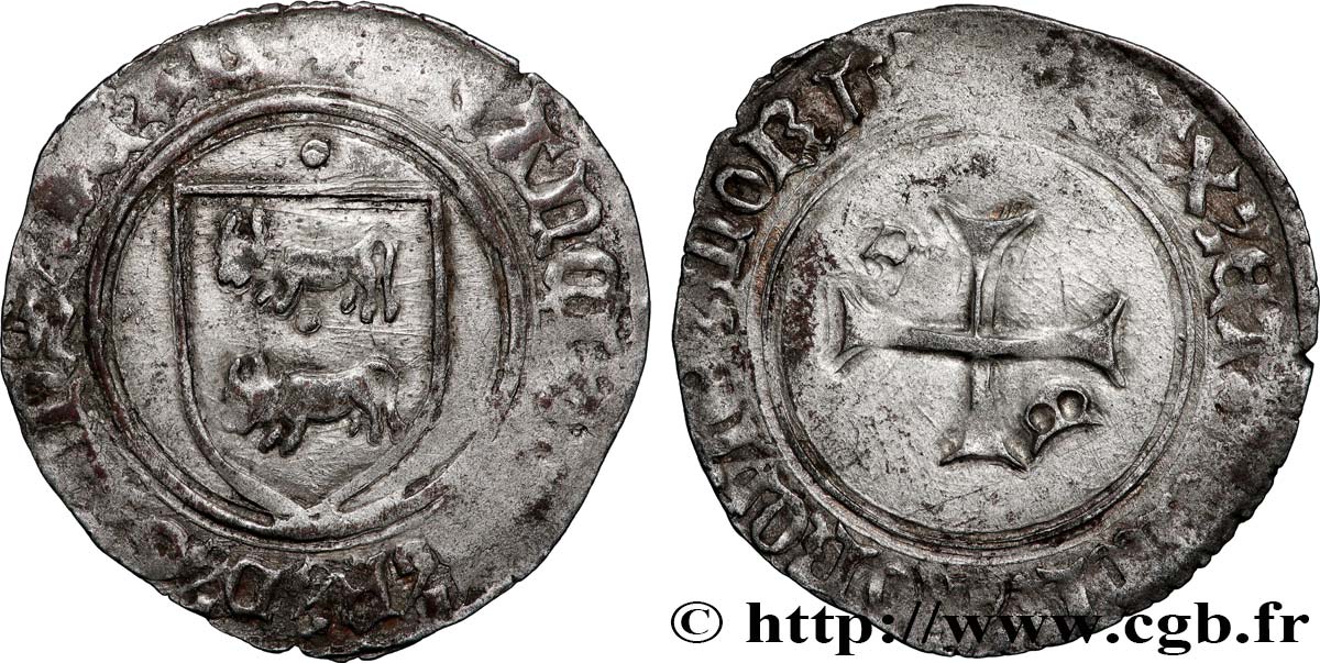 BÉARN - SEIGNEURIE DE BÉARN - FRANÇOIS PHÉBUS Blanc à l&nbsp;écu TB+