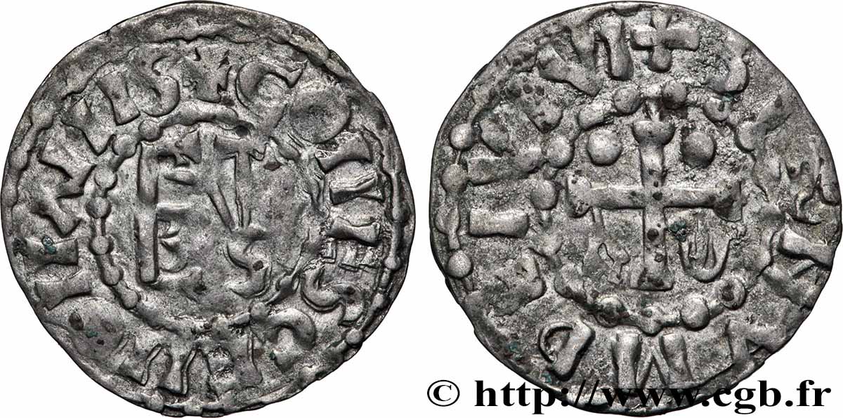 MAINE - COMTÉ DU MAINE - MONNAYAGE D&nbsp;HERBERT Ier ÉVEILLE-CHIEN ET IMMOBILISÉ À SON NOM Denier TTB