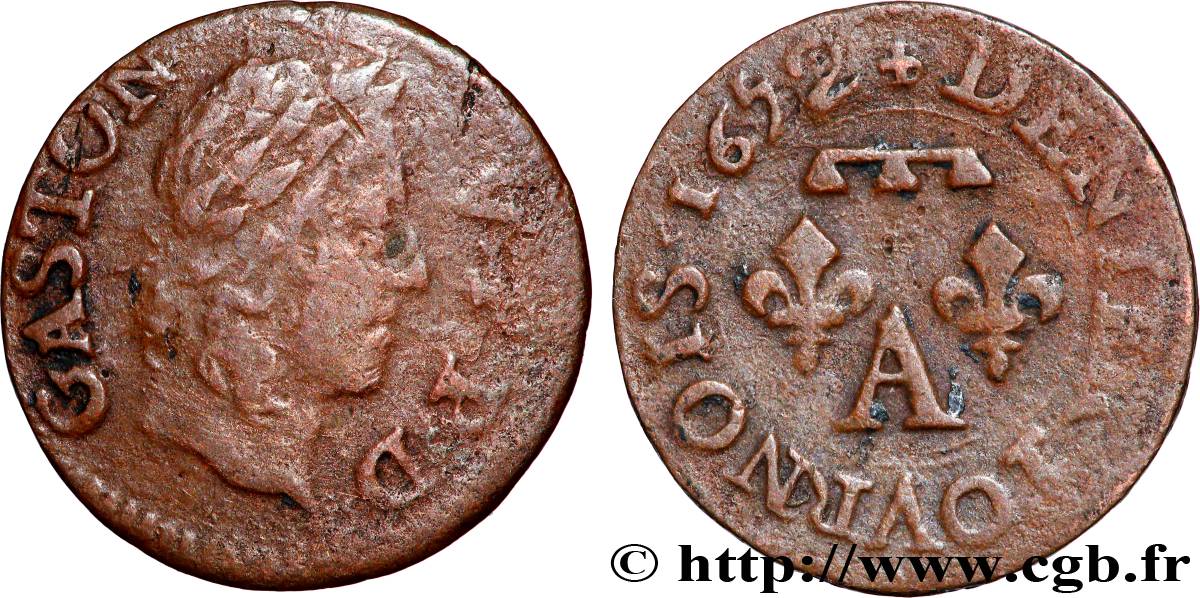 PRINCIPAUTY OF DOMBES - GASTON OF ORLEANS Denier tournois, type 13 q.BB