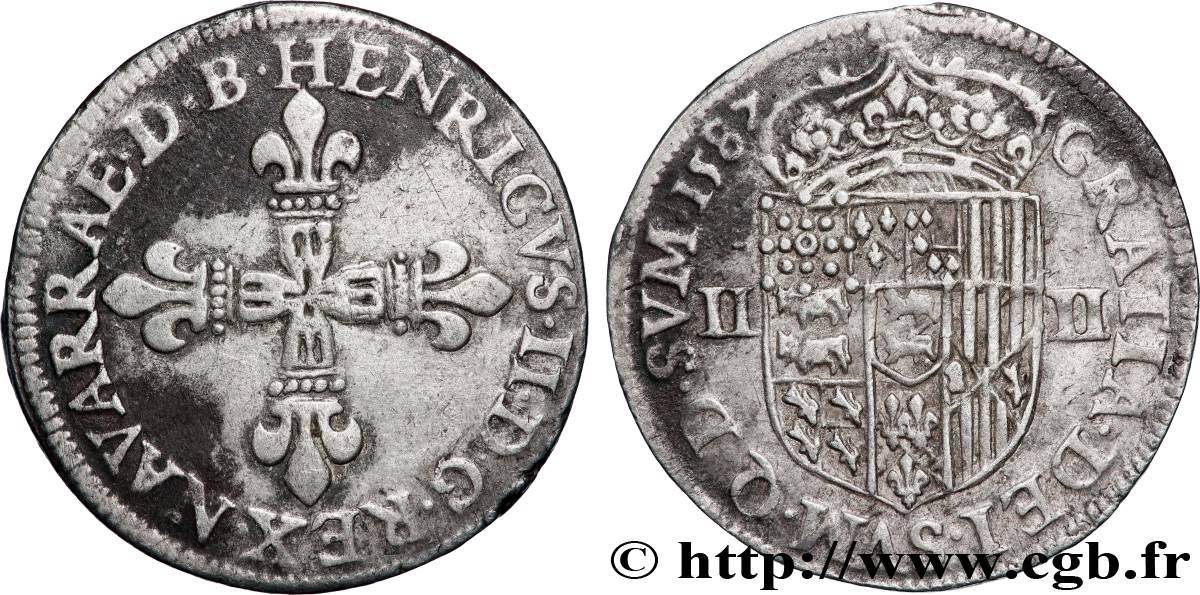 NAVARRE-BEARN - HENRY III Quart d écu de Navarre fVZ