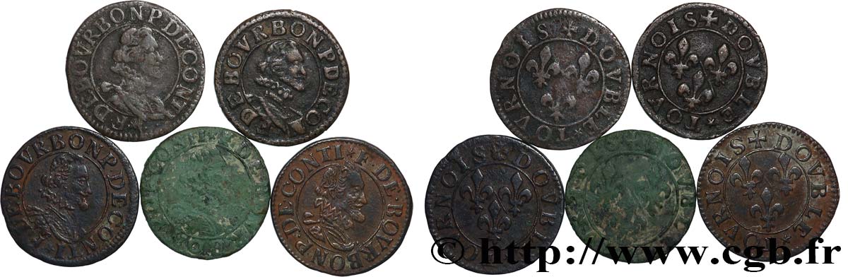 PRINCIPAUTÉ DE CHÂTEAU-REGNAULT - FRANÇOIS DE BOURBON-CONTI Lot de 5 doubles tournois, type 13 Lot