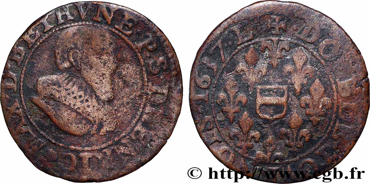 BERRY - PRINCIPAUTÉ DE BOISBELLE-HENRICHEMONT - MAXIMILIEN DE BÉTHUNE, DUC DE SULLY Double tournois, type 3 TB