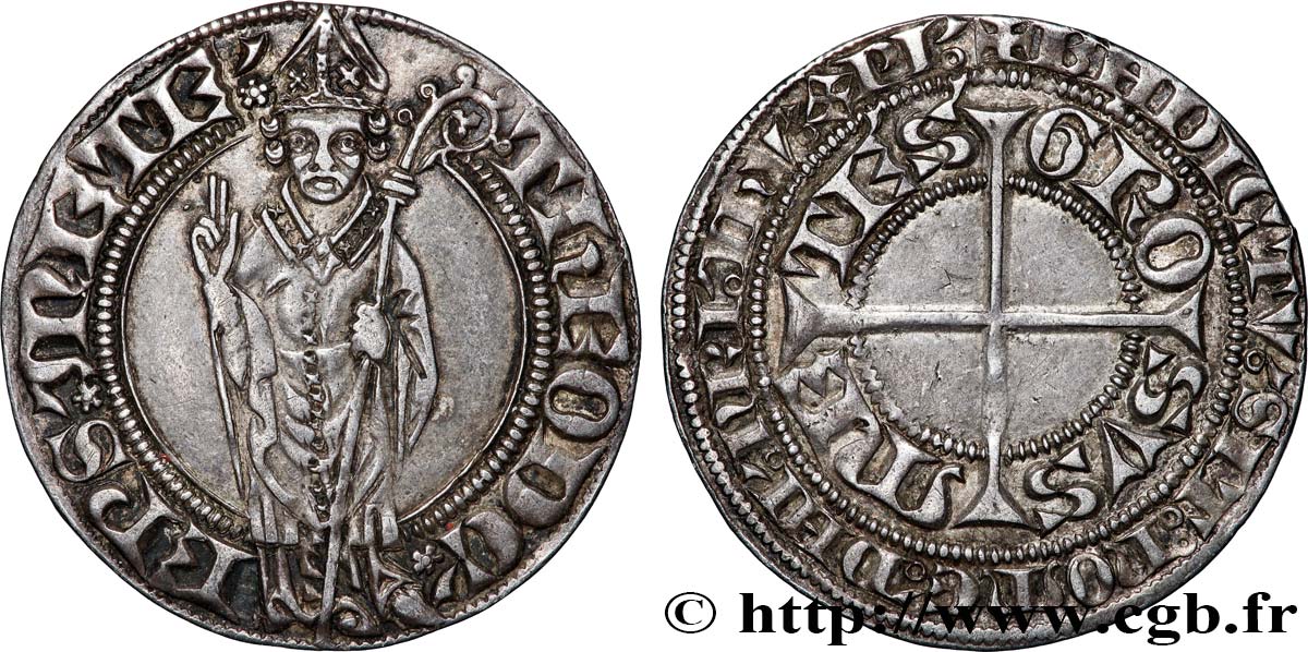 LORRAINE - ÉVÊCHÉ DE METZ - THIERRY V BAYER DE BOPPARD (74e évêque) Gros au saint Étienne debout TTB+/SUP