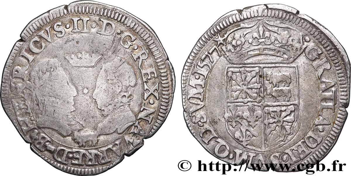 NAVARRE-BÉARN - HENRI III DE NAVARRE, II DE BÉARN ET MARGUERITE DE VALOIS Teston TB/TTB