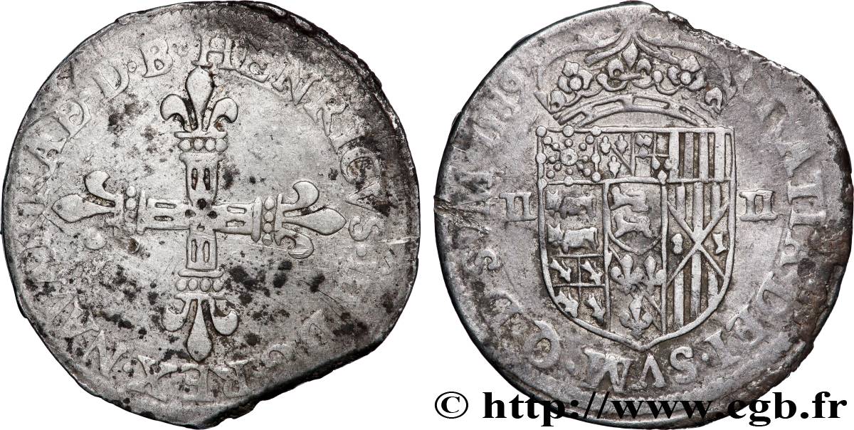 NAVARRE-BÉARN - HENRI III DE NAVARRE, II DE BÉARN Quart d&nbsp;écu TB+