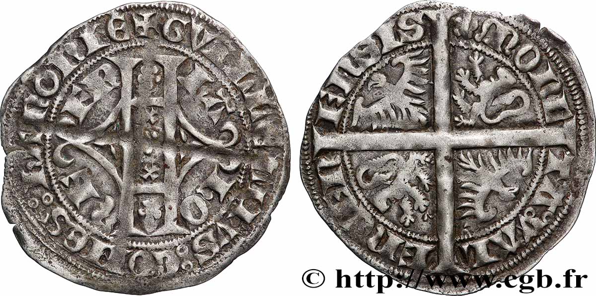 HAINAUT - COMTÉ DE HAINAUT - GUILLAUME III DE BAVIÈRE Plaque au lion ou double gros ou gros vaillant TTB+