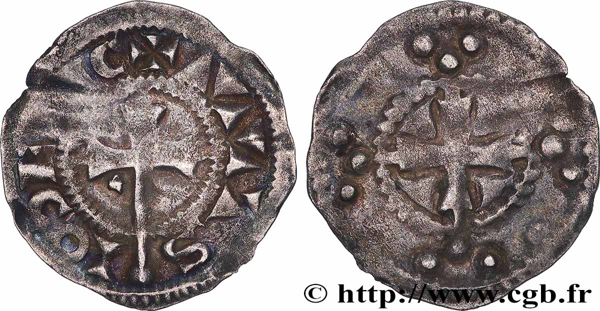 AUXERRE - COMTÉ D&nbsp;AUXERRE - ANONYMES Denier à la croix coupant la légende TTB/TB+