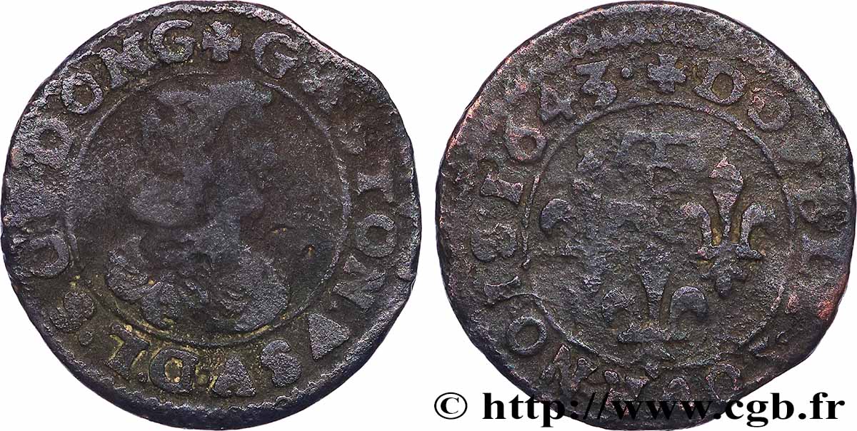 DOMBES - PRINCIPAUTÉ DE DOMBES - GASTON D&nbsp;ORLÉANS Double tournois, type 16 B+