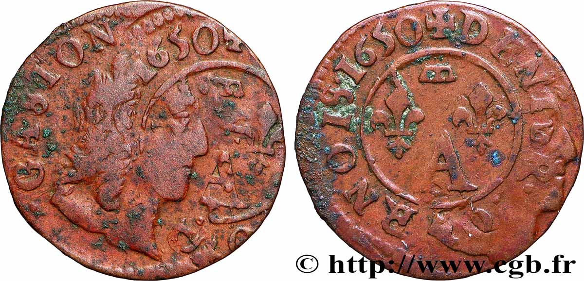 PRINCIPAUTY OF DOMBES - GASTON OF ORLEANS Denier tournois, type 10 fS/S