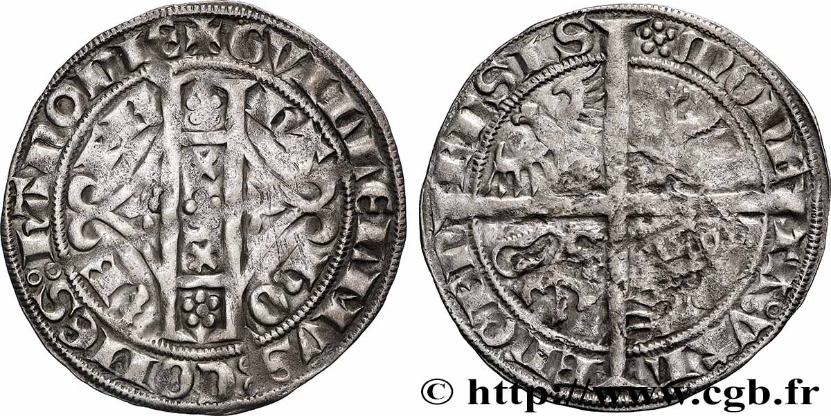 HAINAUT - COMTÉ DE HAINAUT - GUILLAUME III DE BAVIÈRE Plaque au lion ou double gros ou gros vaillant SS/S