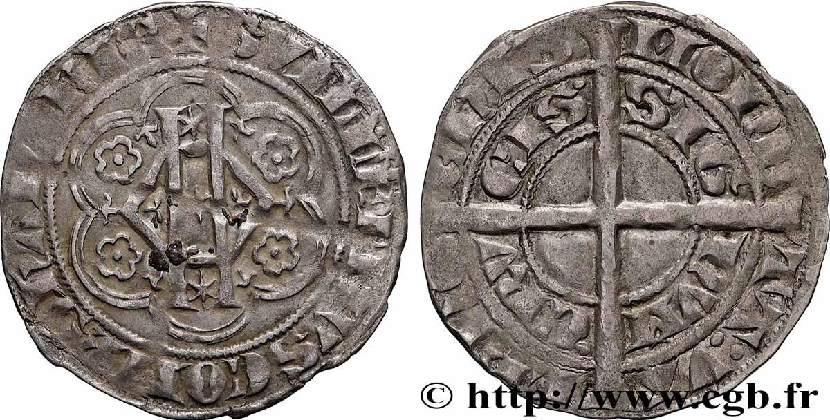 HAINAUT - COMTÉ DE HAINAUT - GUILLAUME Ier Obole blanche (penan) ou tiers de gros TTB/TTB+