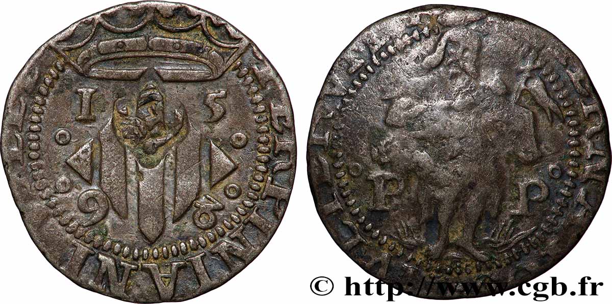 ROUSSILLON - VILLE DE PERPIGNAN - PHILIPPE II D&nbsp;ESPAGNE Double sol de billon TTB/TB+