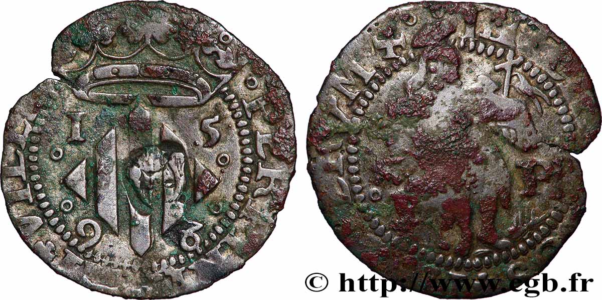 ROUSSILLON - VILLE DE PERPIGNAN - PHILIPPE II D&nbsp;ESPAGNE Double sol de billon VF/VF