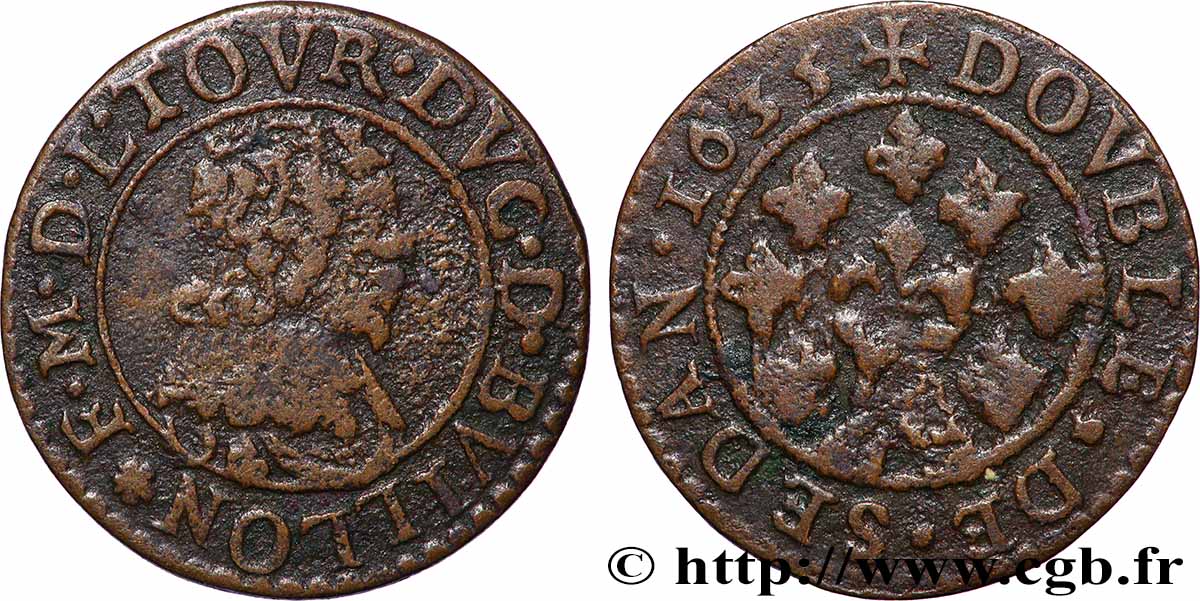 ARDENNES - PRINCIPALITY OF SEDAN - FREDERIC-MAURICE DE LA TOUR D&nbsp;AUVERGNE Double tournois, type 13 (grande collerette/grande tour en bas du champ) VF/XF