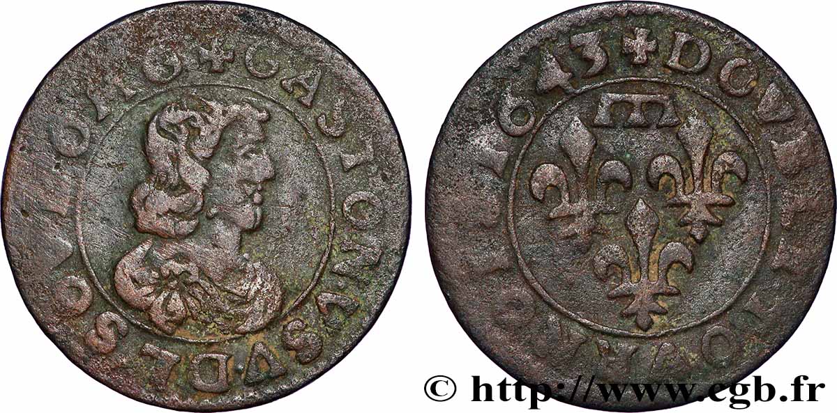 PRINCIPAUTY OF DOMBES - GASTON OF ORLEANS Double tournois, type 16 VF
