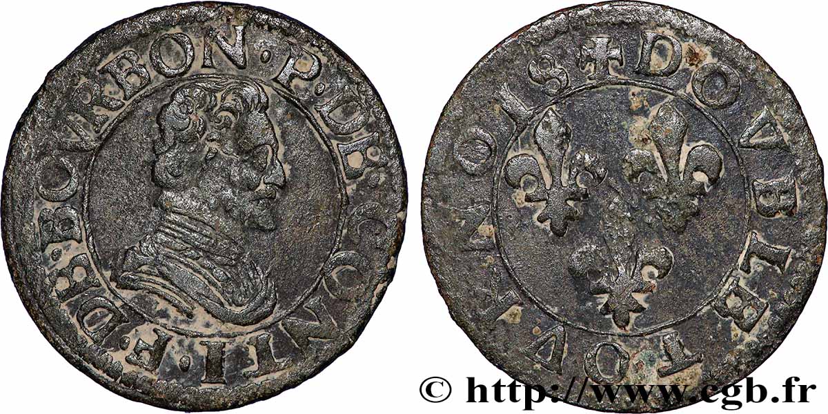 PRINCIPAUTY OF CHATEAU-REGNAULT - FRANCOIS OF BOURBON-CONTI Double tournois, type 18 XF/VF