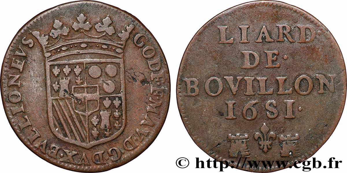 ARDENNES - DUCHÉ DE BOUILLON - GODEFROY-MAURICE DE LA TOUR D&nbsp;AUVERGNE Liard de Bouillon TTB