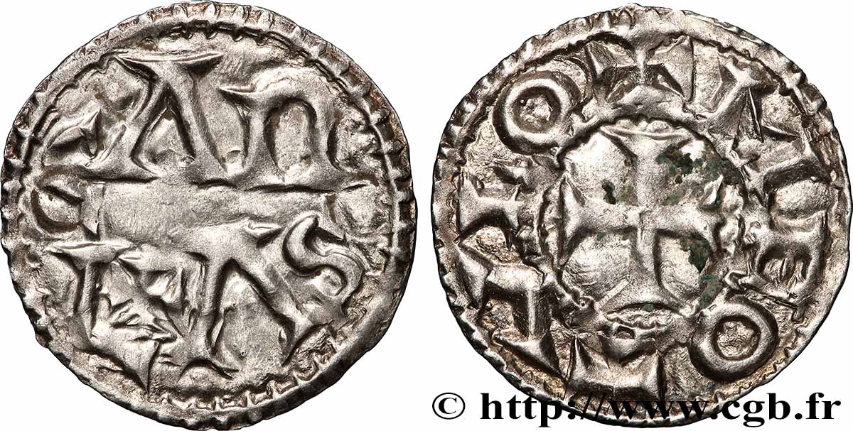 POITOU - COUNTY OF POITOU - COINAGE IMMOBILIZED IN THE NAME OF CHARLES II THE BALD Obole AU/AU