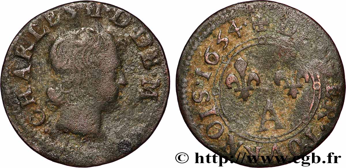 ARDENNES - PRINCIPALITY OF ARCHES-CHARLEVILLE - CHARLES II GONZAGA Denier tournois, type 3 F