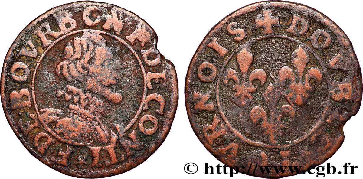 PRINCIPALITY OF CHATEAU-REGNAULT - FRANCIS OF BOURBON-CONTI Double tournois, type 14, buste A VG