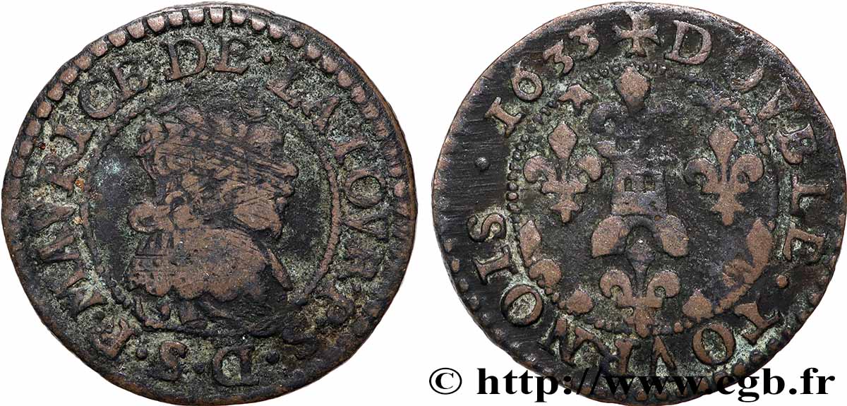 PRINCIPAUTY OF SEDAN - FREDERIC-MAURICE OF LA TOUR D&nbsp;AUVERGNE Double tournois, type 12 (grande collerette/grande tour) VF
