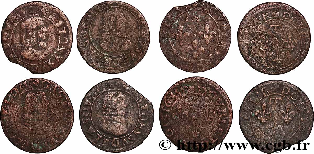 DOMBES - PRINCIPAUTÉ DE DOMBES - GASTON D&nbsp;ORLÉANS Double tournois, type 8, lot de 4 ex. Lot
