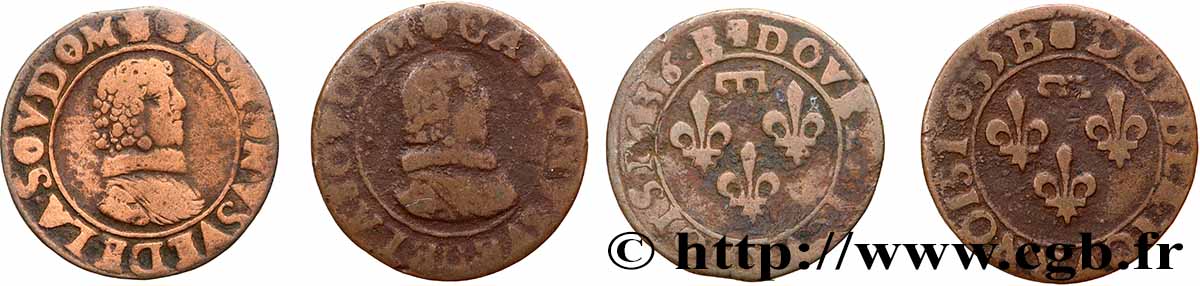 PRINCIPAUTY OF DOMBES - GASTON OF ORLEANS Double tournois, type 8, lot de 2 ex. lote