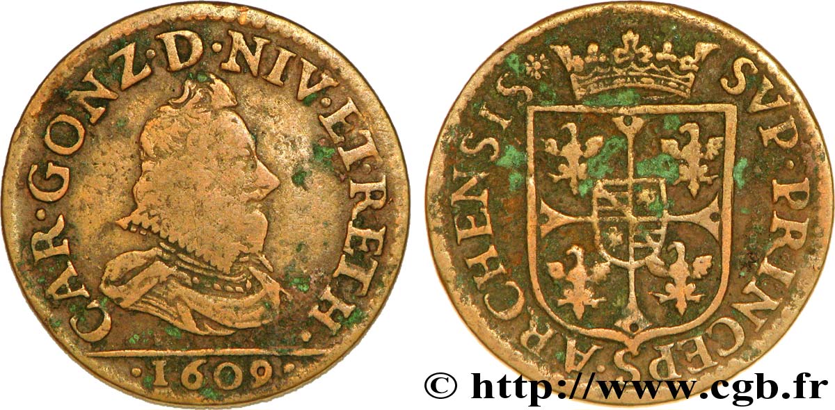 ARDENNES - PRINCIPAUTY OF ARCHES-CHARLEVILLE - CHARLES I OF GONZAGUE Liard, type 3a BC+