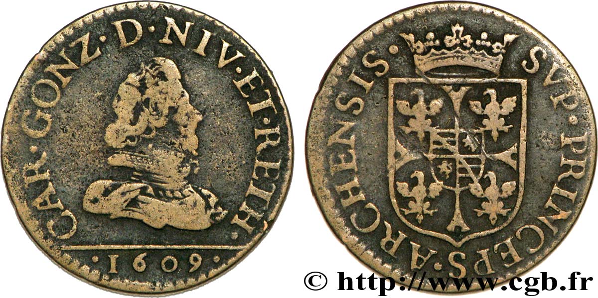 ARDENNES - PRINCIPALITY OF ARCHES-CHARLEVILLE - CHARLES I GONZAGA Liard, type 1a VF