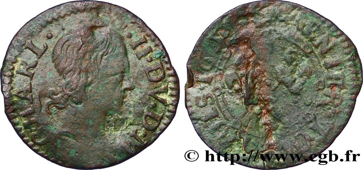 ARDENNES - PRINCIPAUTY OF ARCHES-CHARLEVILLE - CHARLES II OF GONZAGUE Denier tournois, type 3 VF/VG