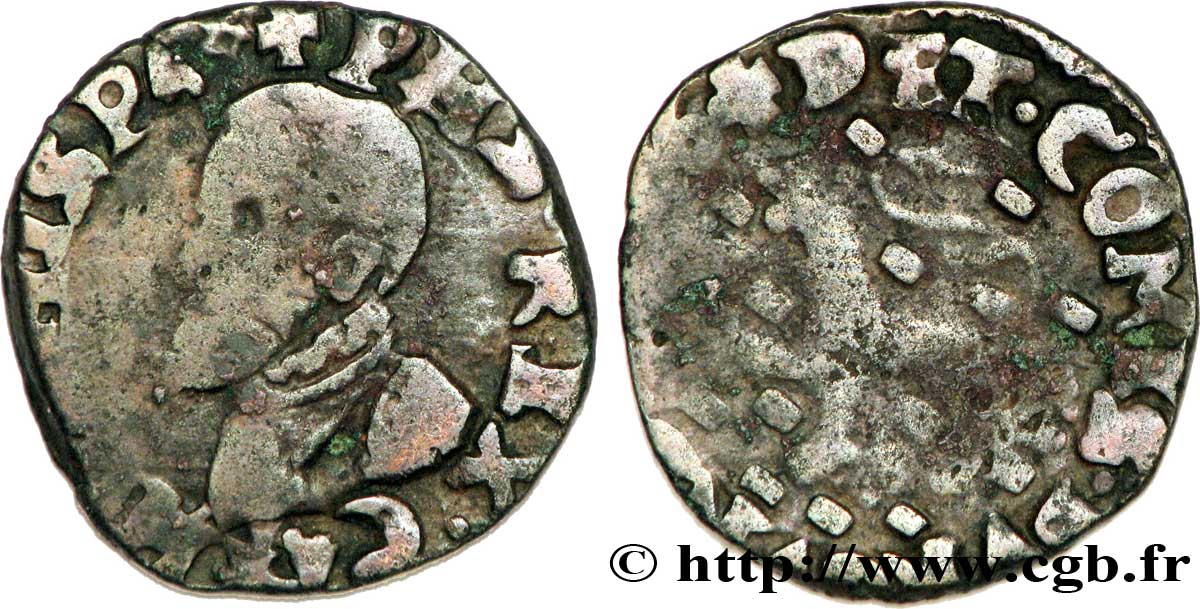 COUNTY OF BURGUNDY - PHILIPPE II OF SPAIN Double denier RC