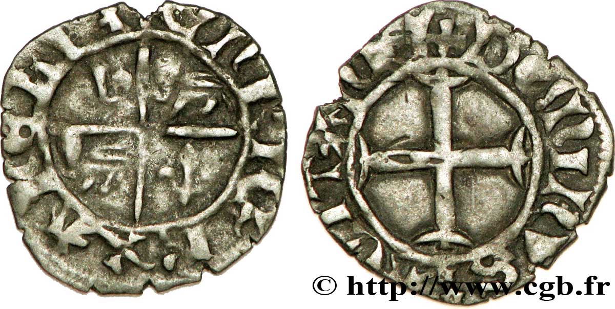 AQUITAINE - DUCHÉ D AQUITAINE - HENRY IV, HENRY V ou HENRY VI Denier, monnaie noire TTB