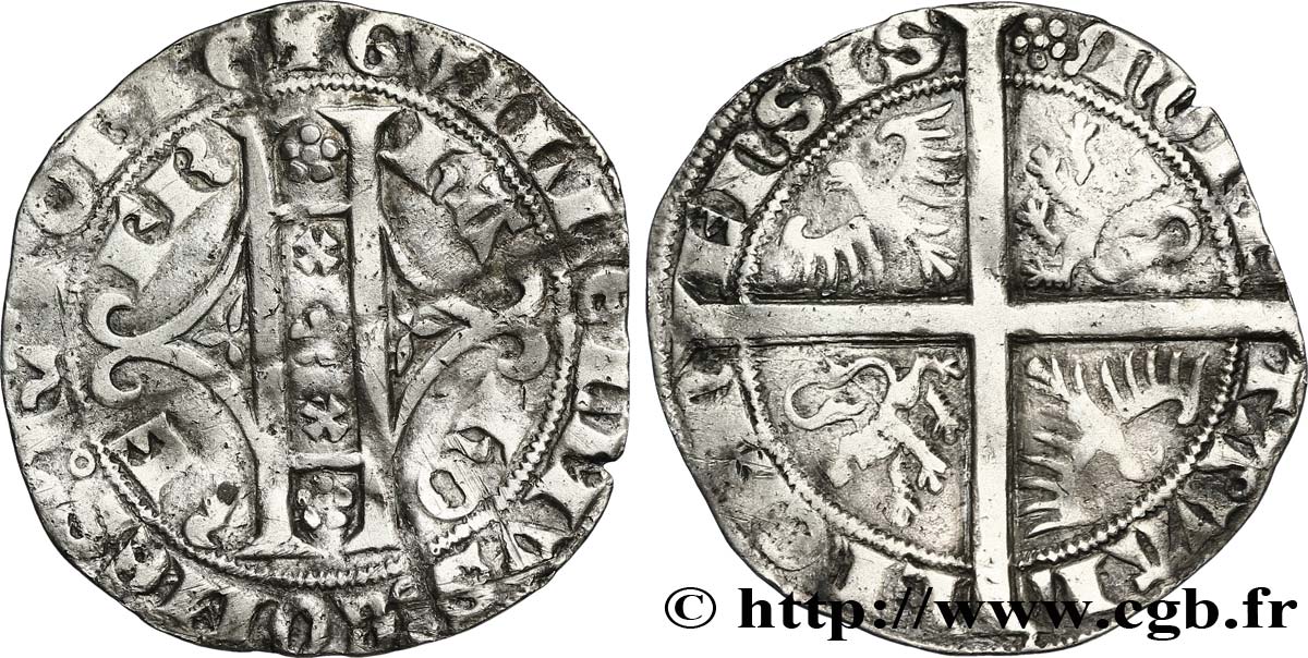HAINAUT - COUNTY OF HAINAUT - WILLIAM III OF BAVARIA Plaque au lion ou double gros ou Gros Vaillant XF
