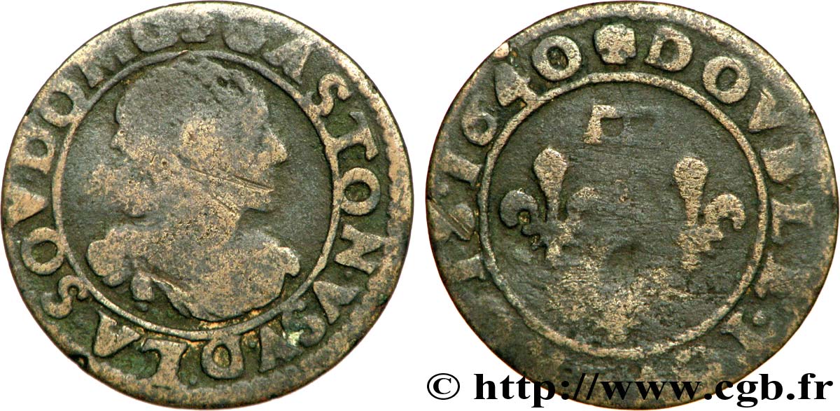 PRINCIPAUTY OF DOMBES - GASTON OF ORLEANS Double tournois, type 15 MB