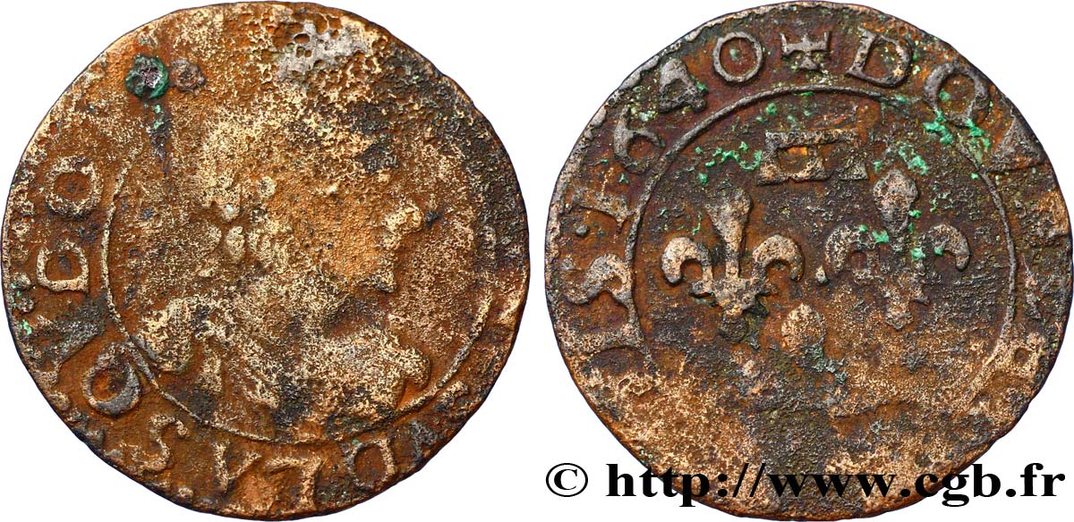 DOMBES - PRINCIPALITY OF DOMBES - GASTON OF ORLEANS Double tournois, type 15 F/VF