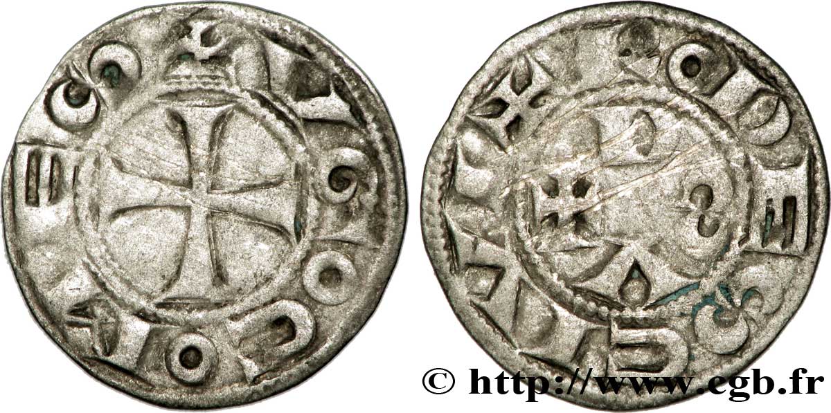 LANGUEDOC - COUNTY OF RODEZ - HUGH II AND HUGH III Denier XF